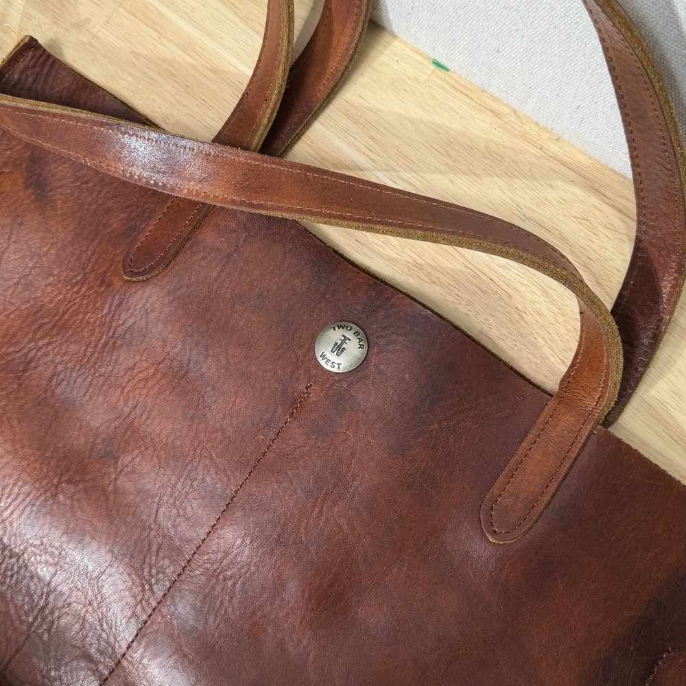 Two Bar West Leather Tote Bag Brown Southwestern Cross Stone Boho Western Purse - Picture 4 of 16